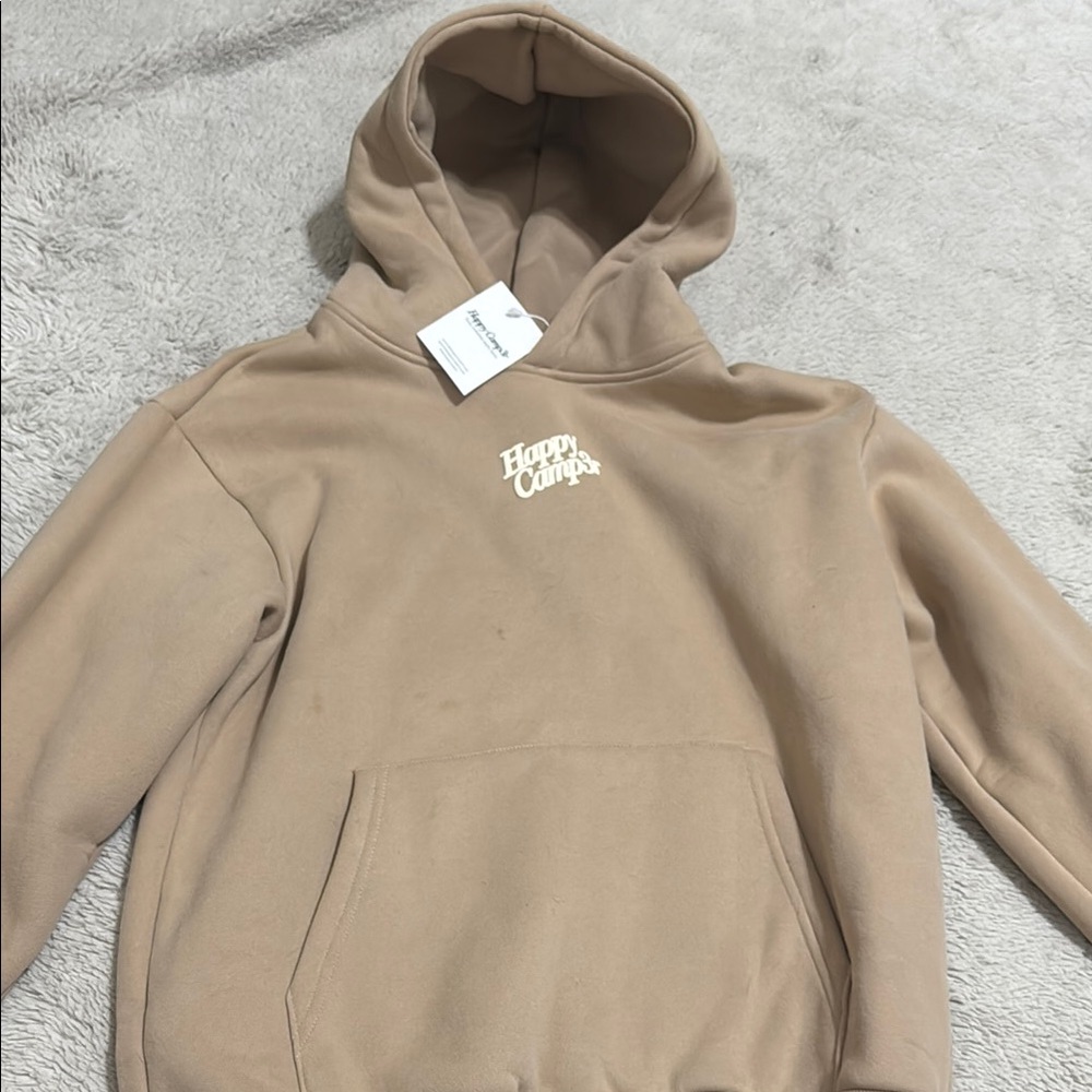 Happy Camper Beige Hoodie